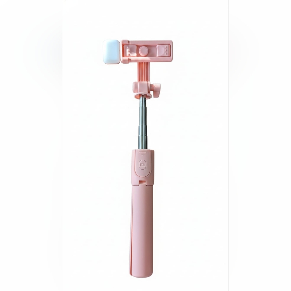 Pink and Black Bluetooth Selfie Stick Tripod with LED Light & Remote